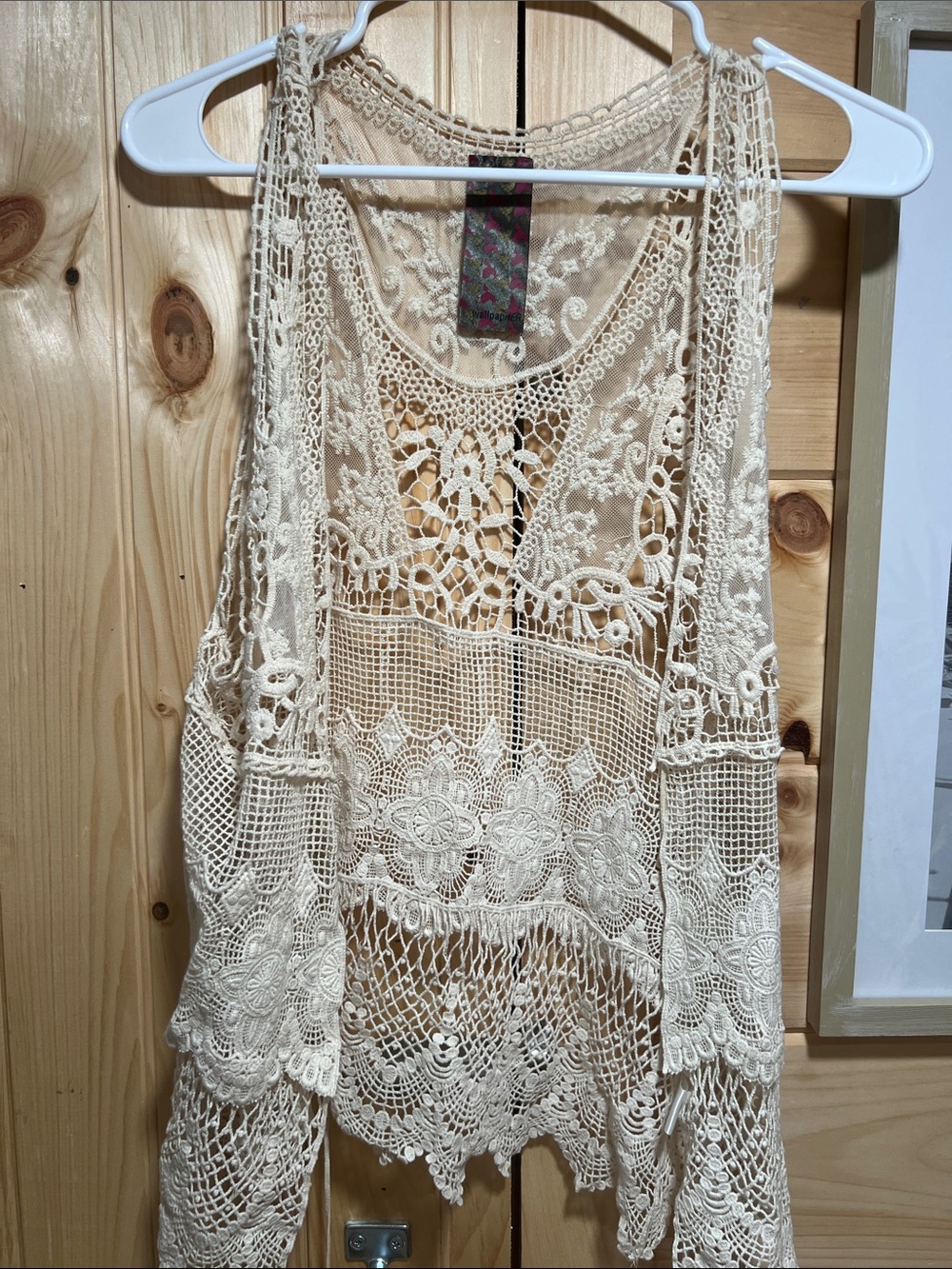 Wallpapher Cream Crochet Lace Swim Coverup